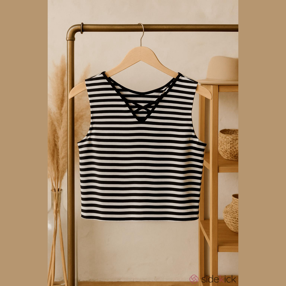 Just Kids Black White Stripe Tank Top Large